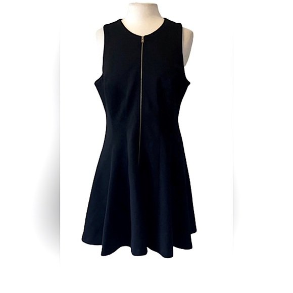 Black Waffle Knit Bar III Metallic Gold Zipper Fit&Flare Midi Skater Dress SZ XL - Picture 14 of 14